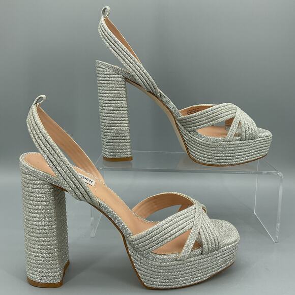 NEW Steve Madden Women’s Laurel Platform Sandals Silver Size 10 - Picture 1 of 10